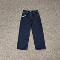 derschutze vertical striped jeans, unisex loose straight leg, street style trendy tiered embroidered long pants