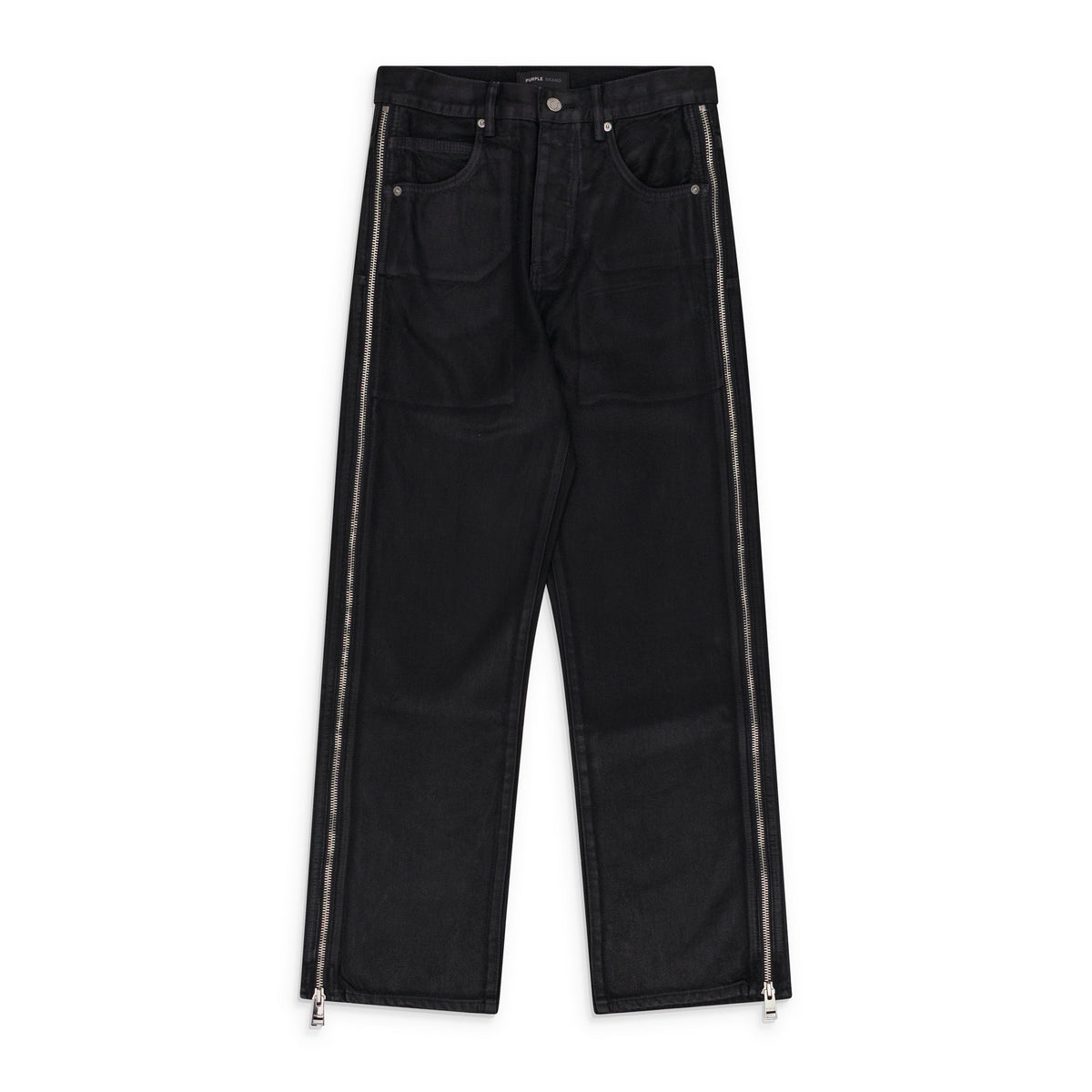 Black Side Zip Coated Clean Wide-Leg Jeans
