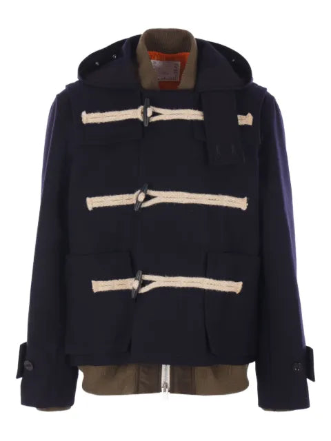 sacai hooded toggle-fastening coat