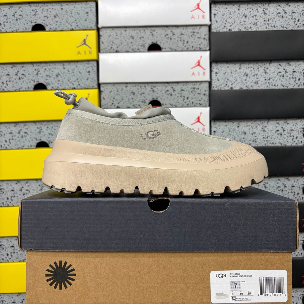 UGG Tasman Weather Hybrid Slip-On – Waterproof Suede Shoe with Shearling Lining, Drawstring Collar & All-Terrain Lug Sole in Grey