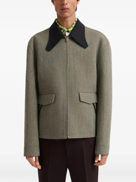 Marni taupe tweed jacket with sculptural collar