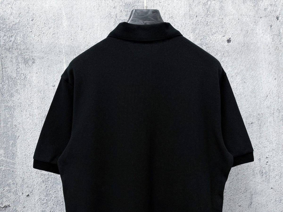 Men's Pique Knit Short‑Sleeve Polo Shirt Small Horse Embroidery Solid Black Casual Top