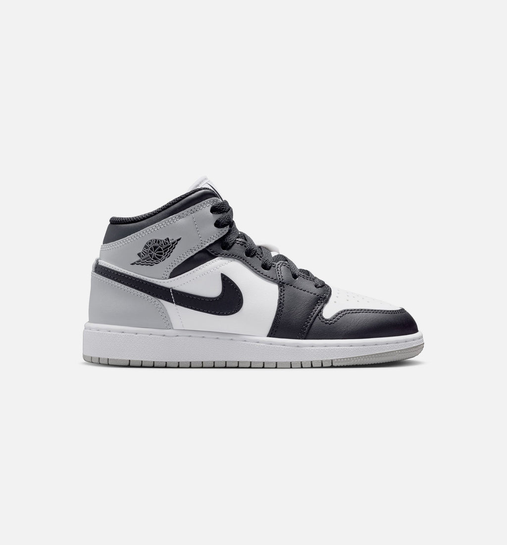 Air Jordan 1 Mid Grade School Lifestyle Shoe - White/Light Smoke Grey/Black