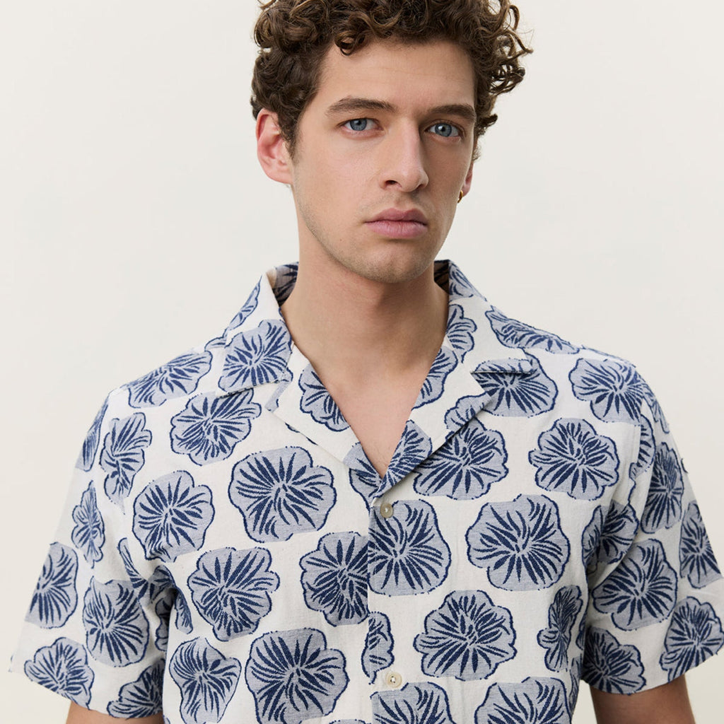 Les Deux Dahlia Jacquard Ss Shirt: Dark Denim Blue