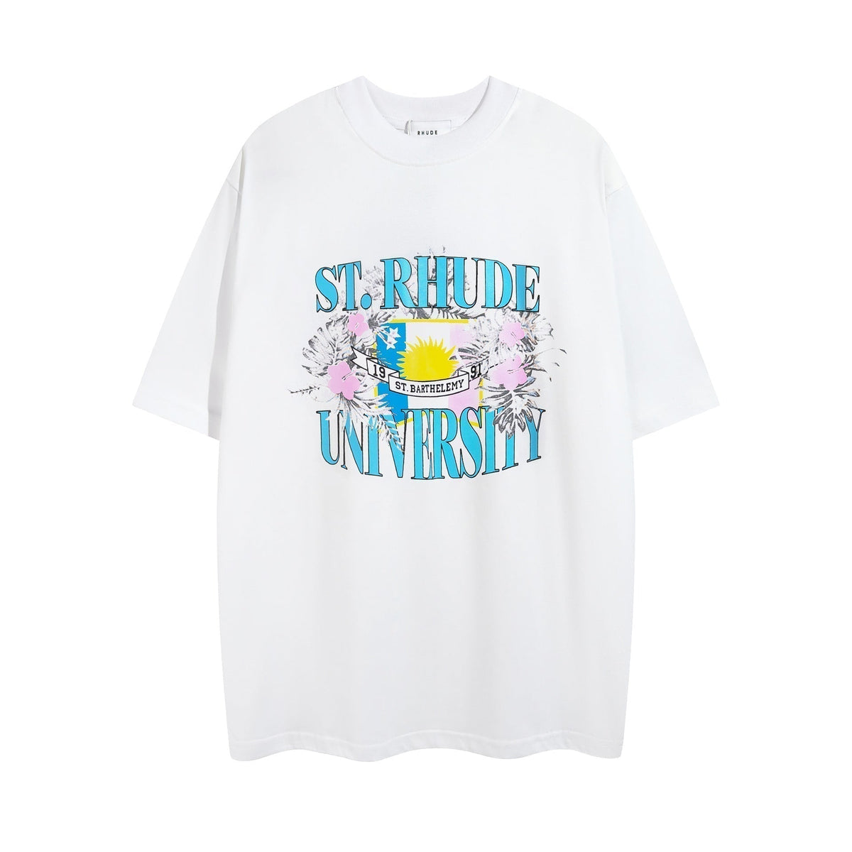 Rhude T-shirt Micro Label Flower Letter Print Pattern Short Sleeve T-shirt