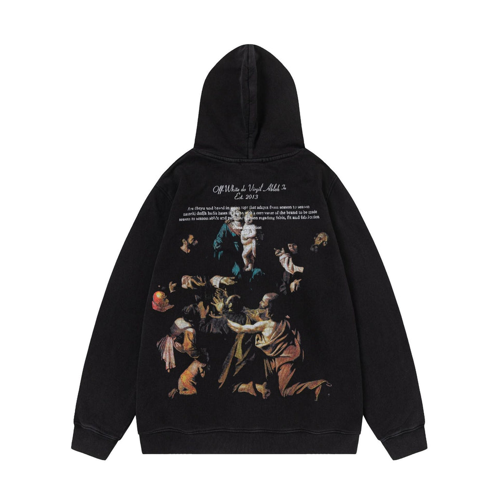 Off-White Colorful Figure Painting Graphic Washed Hoodie