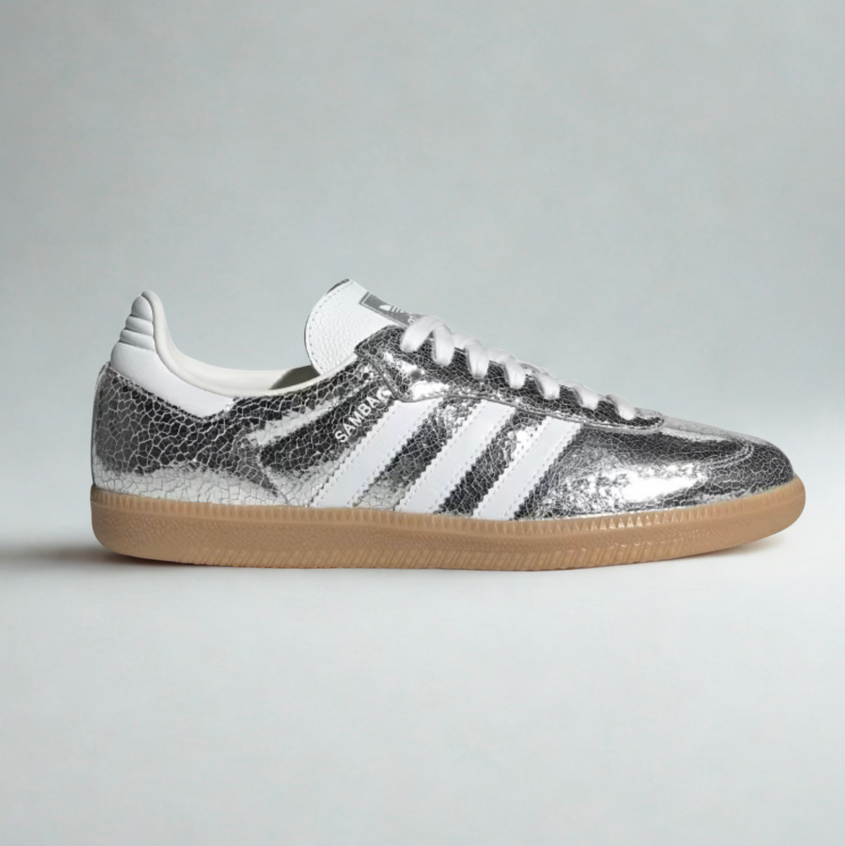 adidas Samba OG Silver Metallic Cracked Leather Women's