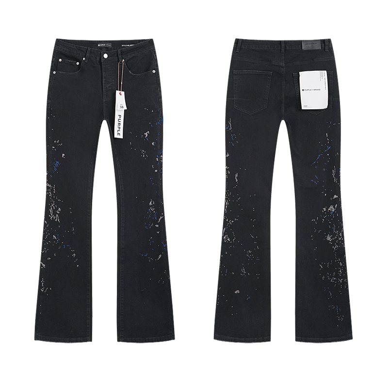 Purple Brand Rhinestone Splatter Black Jeans
