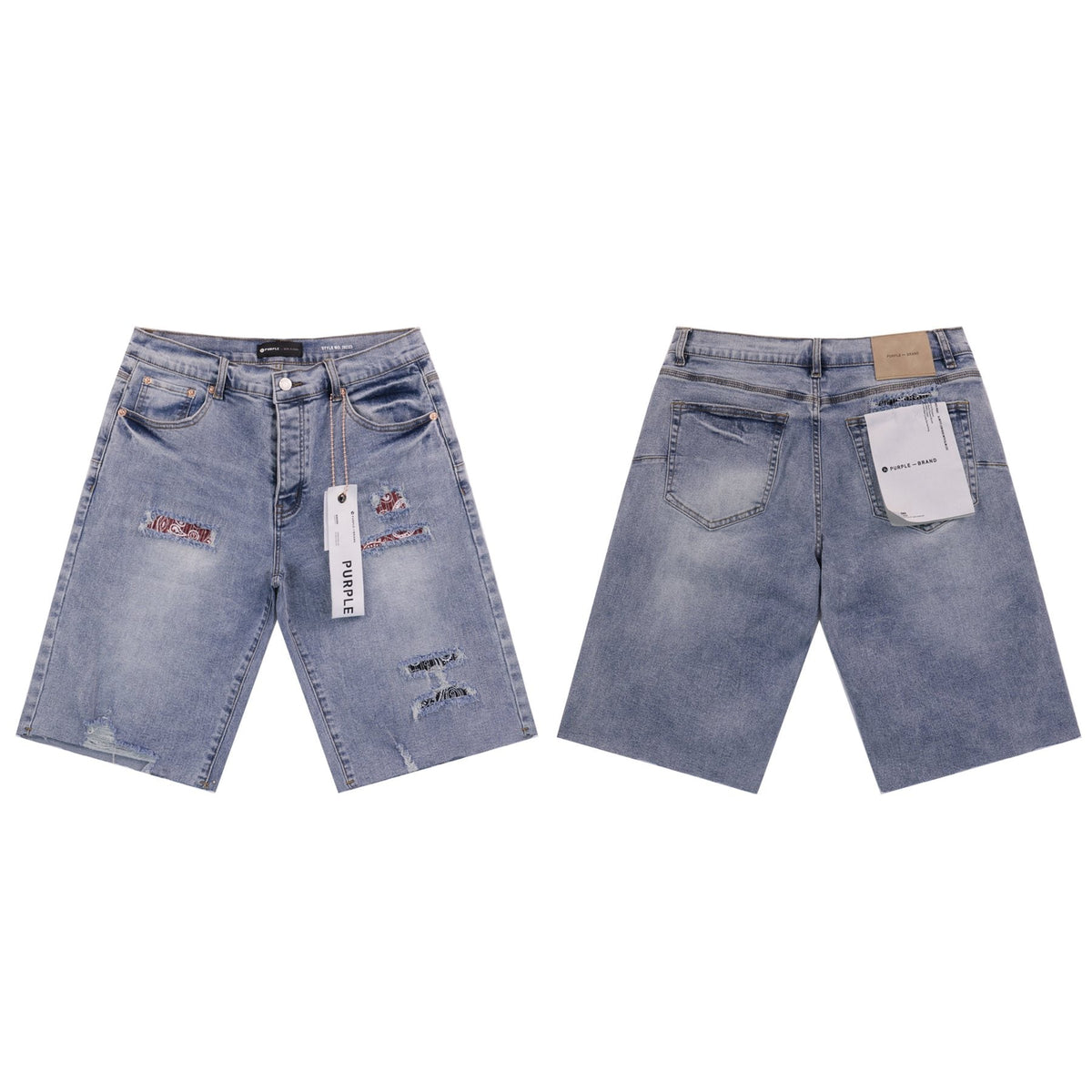 Purple Brand Distressed Patch Denim Shorts