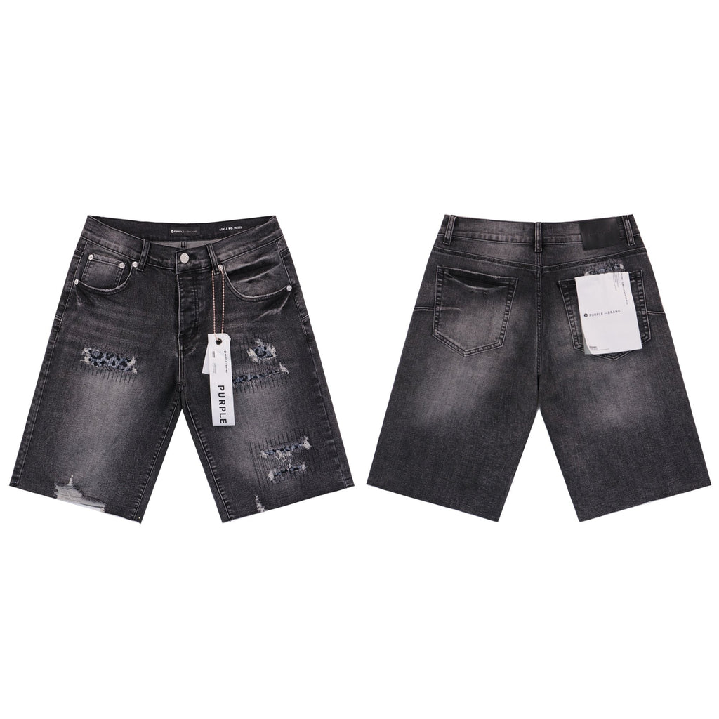 Purple Brand Distressed Patch Denim Shorts