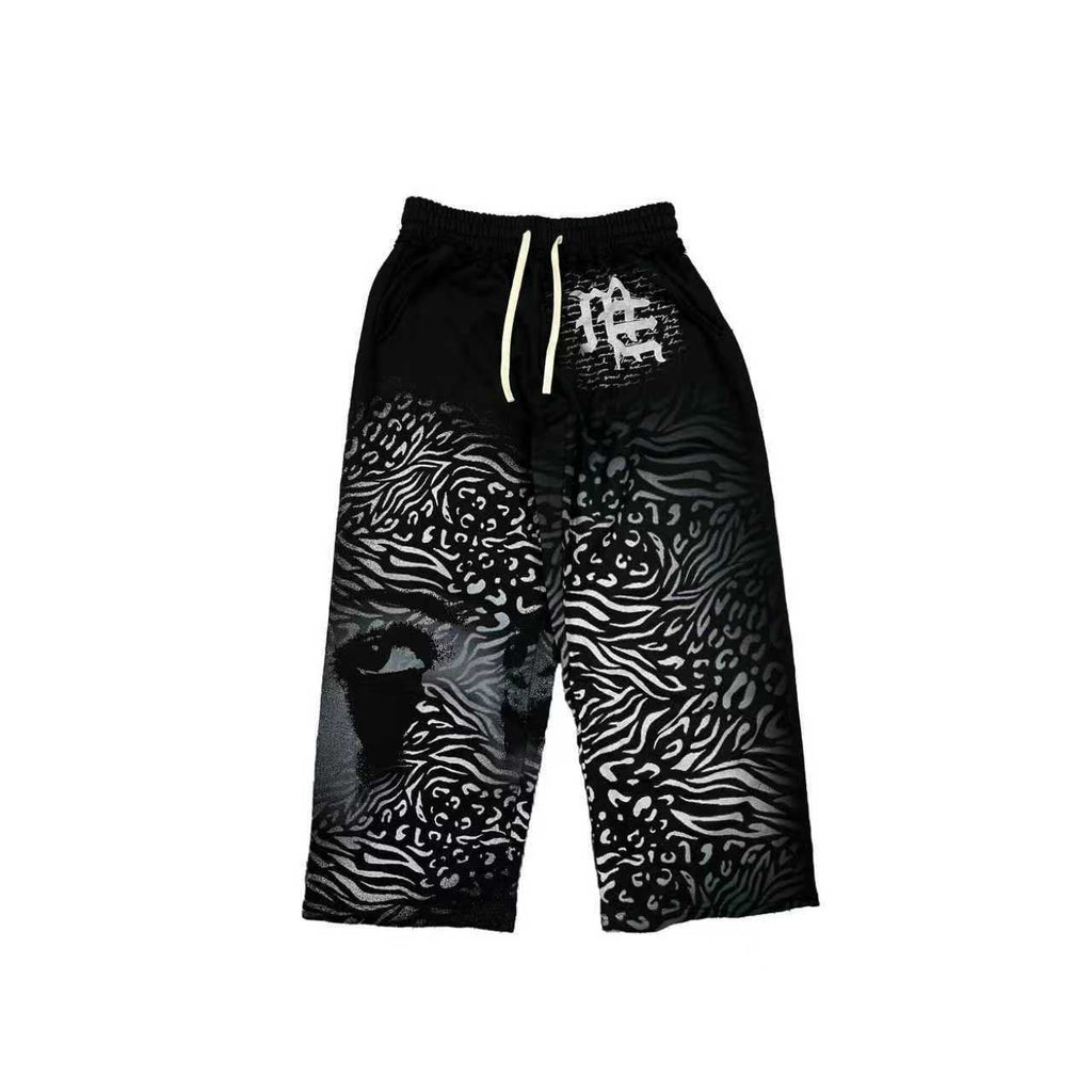 MIXED EMOTION Abstract Face Print Wide-Leg Pants