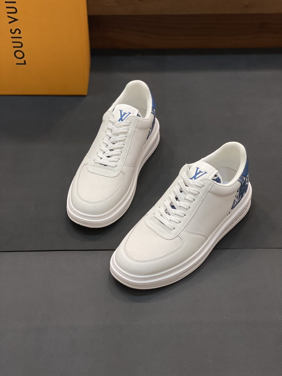 Louis Vuitton White and Blue Low-Top Sneakers
