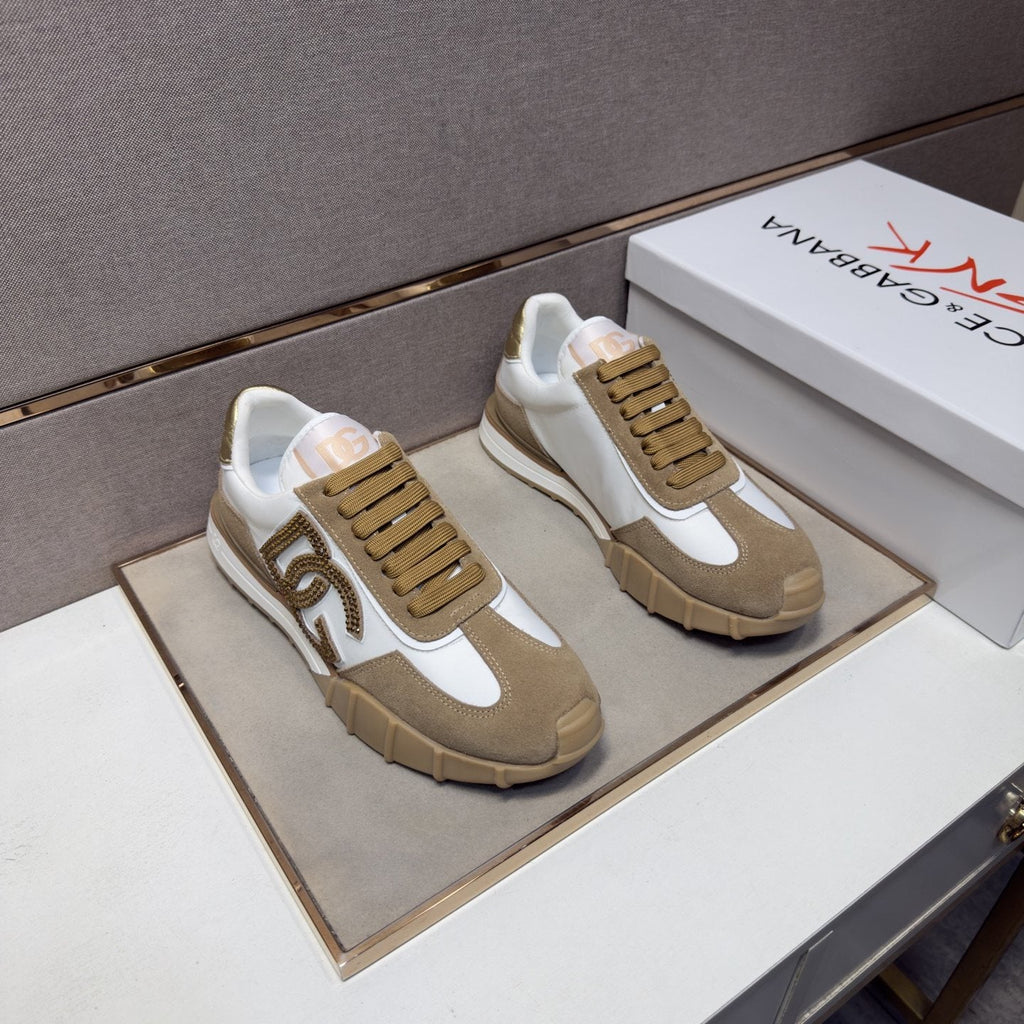 Dolce & Gabbana Men's White Tan Monogram Sneakers