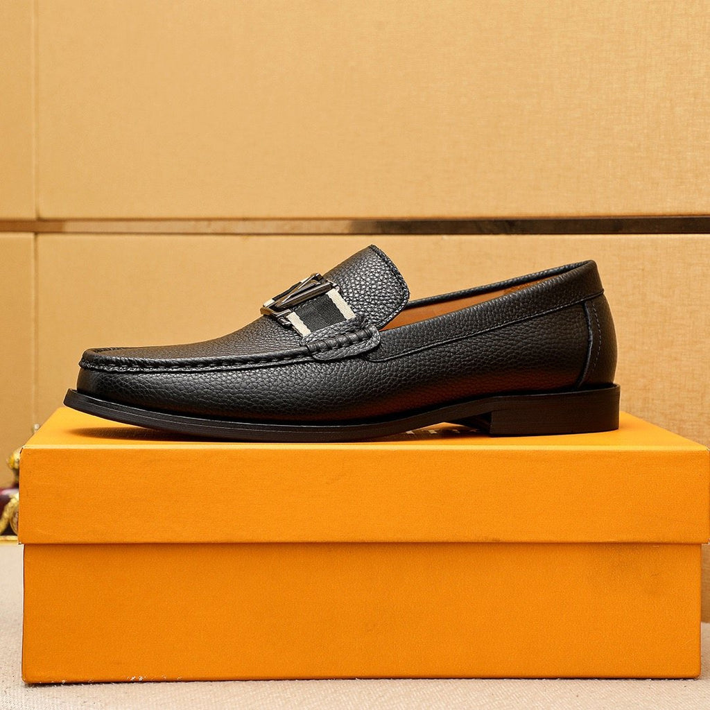 Louis Vuitton Black Pebbled Leather Loafers - Silver-Tone Hardware