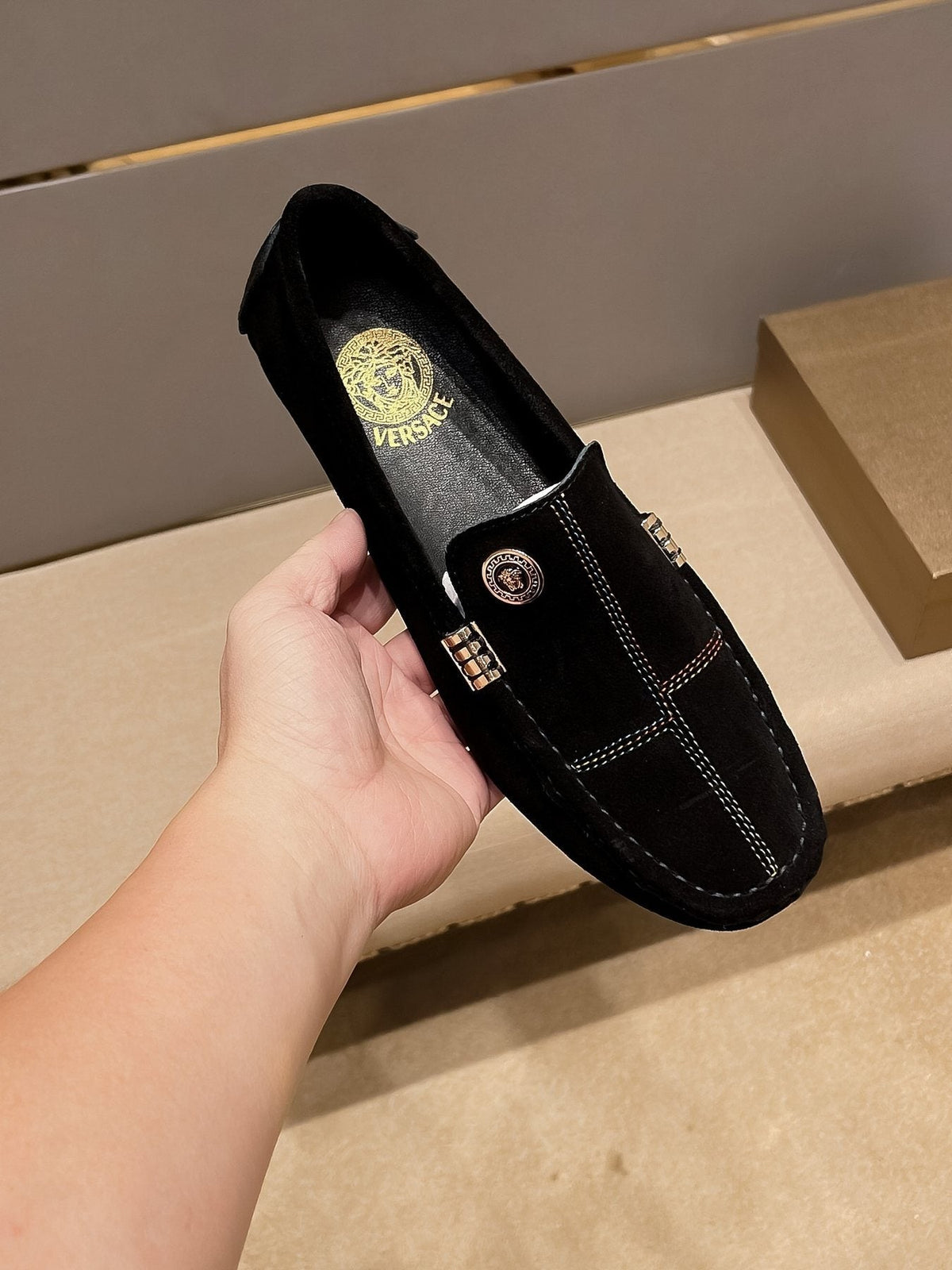 Versace Men's Black Medallion Slip-On Loafers