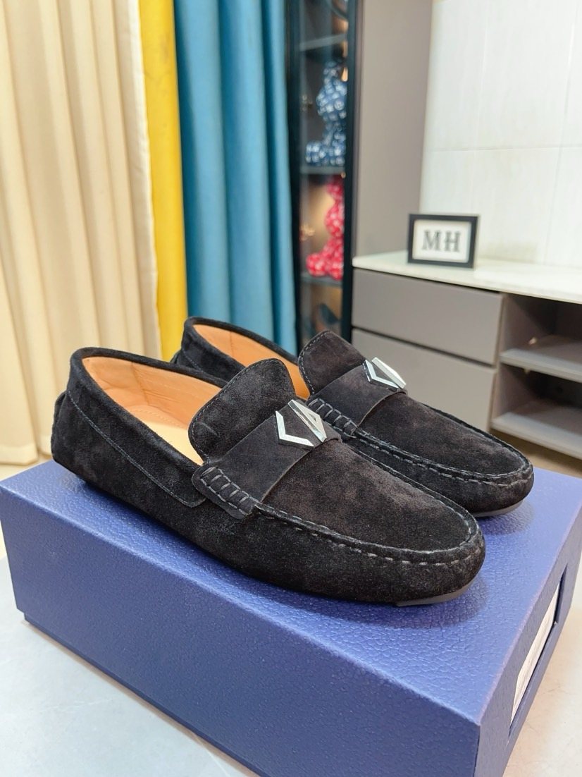 Dior Black Textured Slip-On Loafers