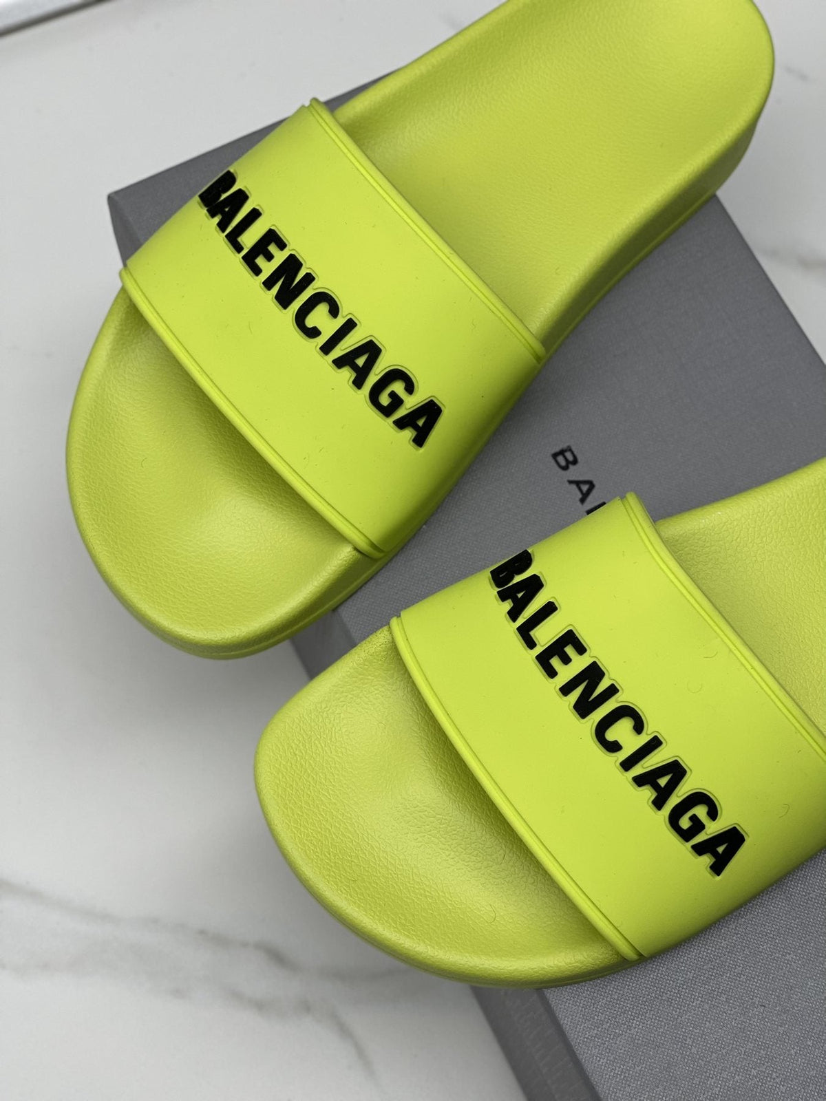 Balenciaga Neon Yellow-Green Slide Sandals