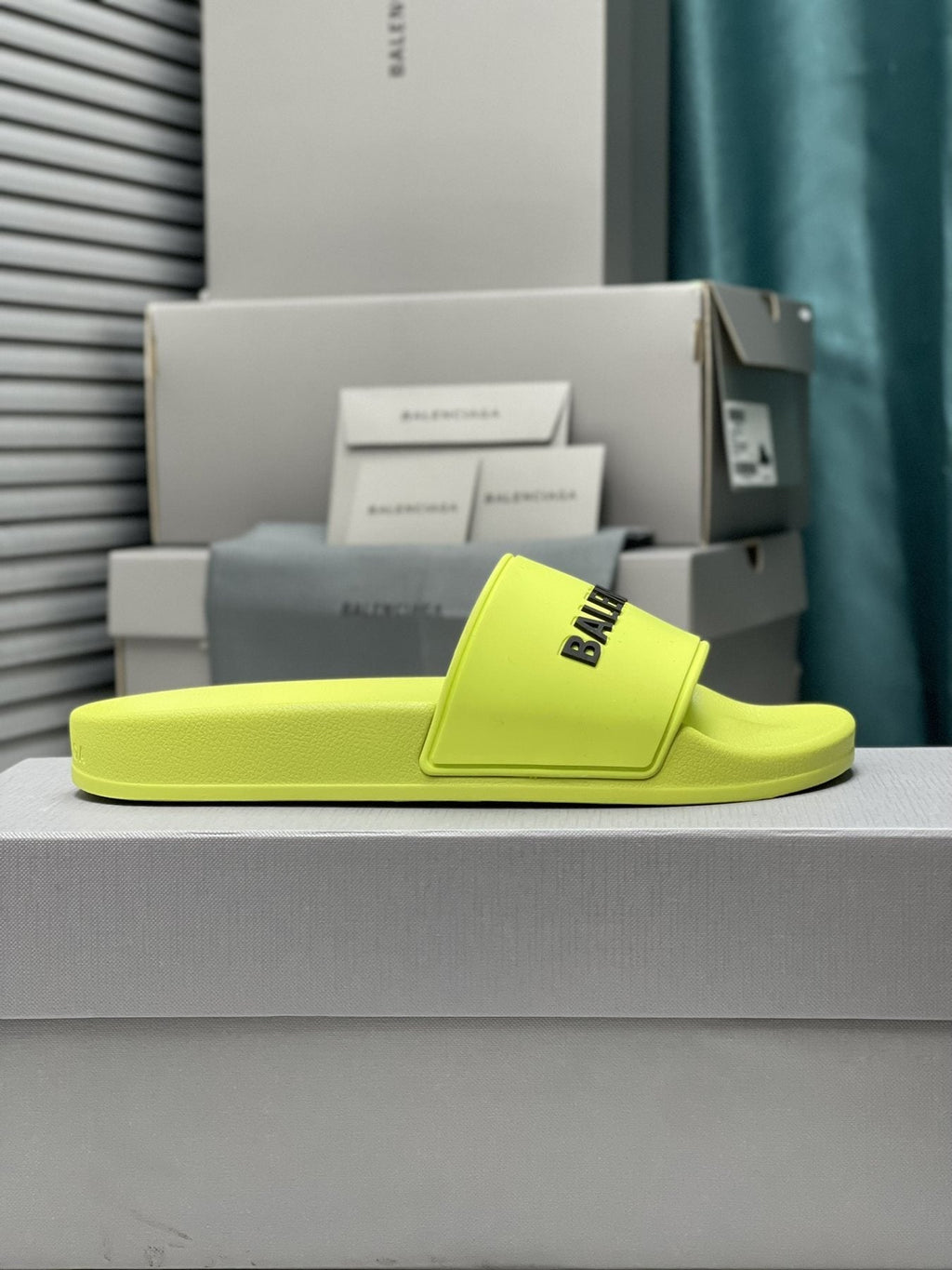 Balenciaga Neon Yellow-Green Slide Sandals