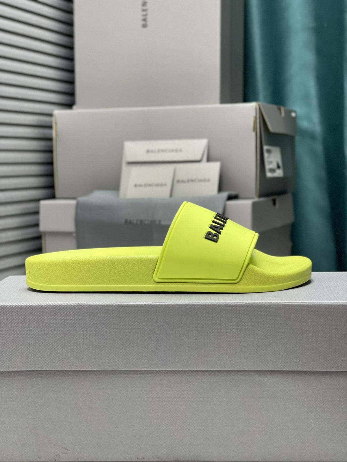 Balenciaga Neon Yellow-Green Slide Sandals