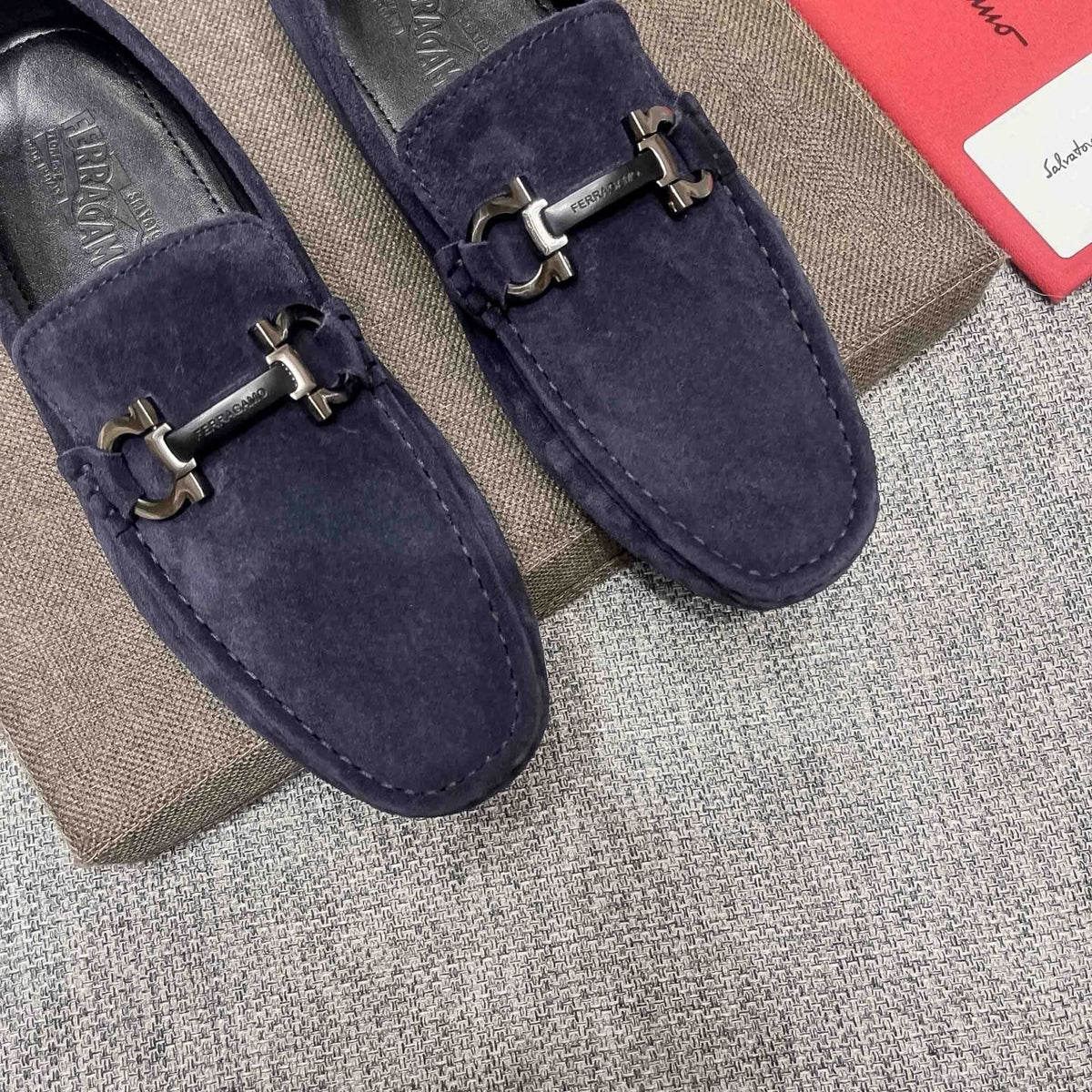 Ferragamo Navy Blue Bit Loafers