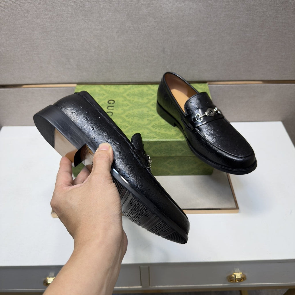 Gucci Men's Black Textured Bit Loafers