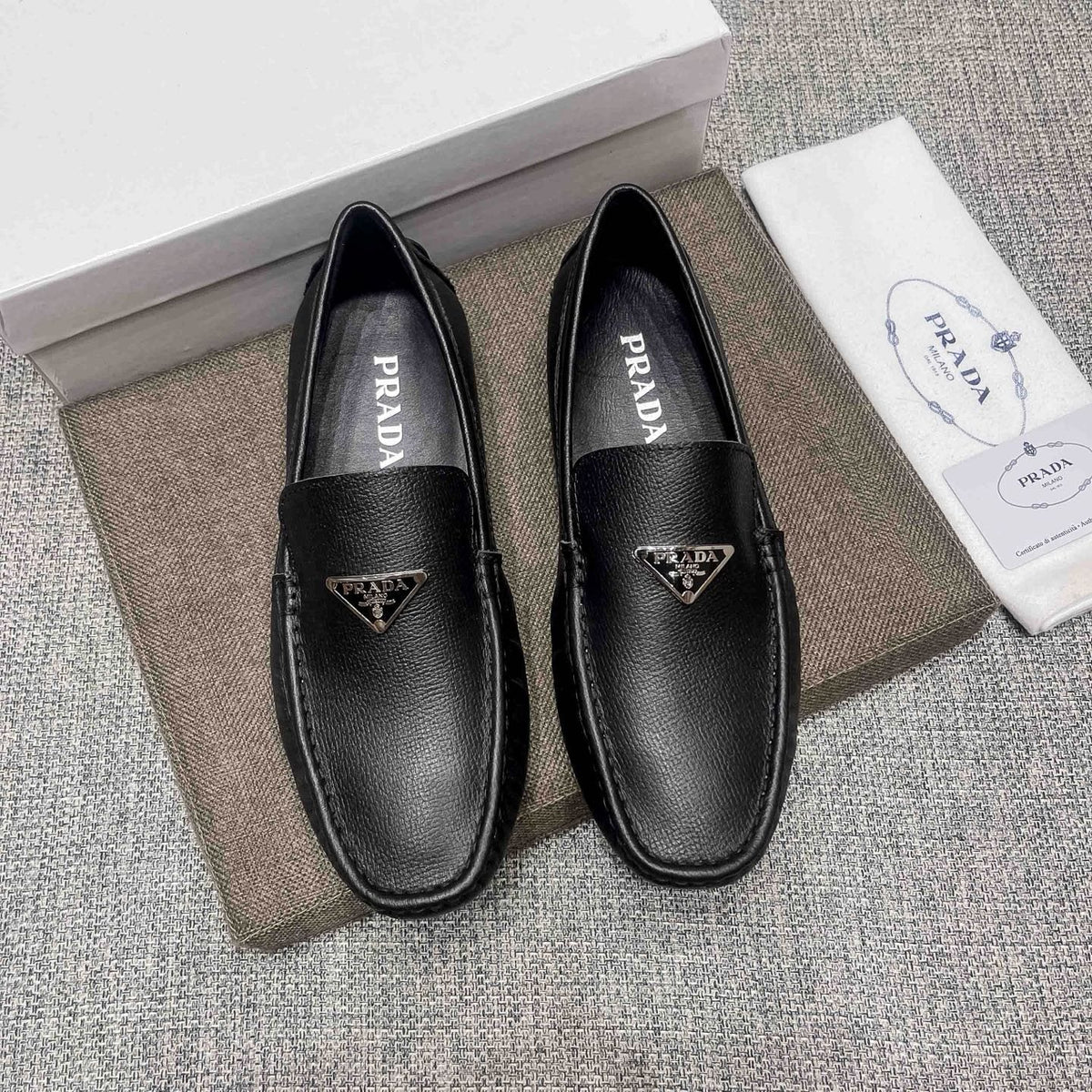 Prada Black Triangle Plaque Loafers