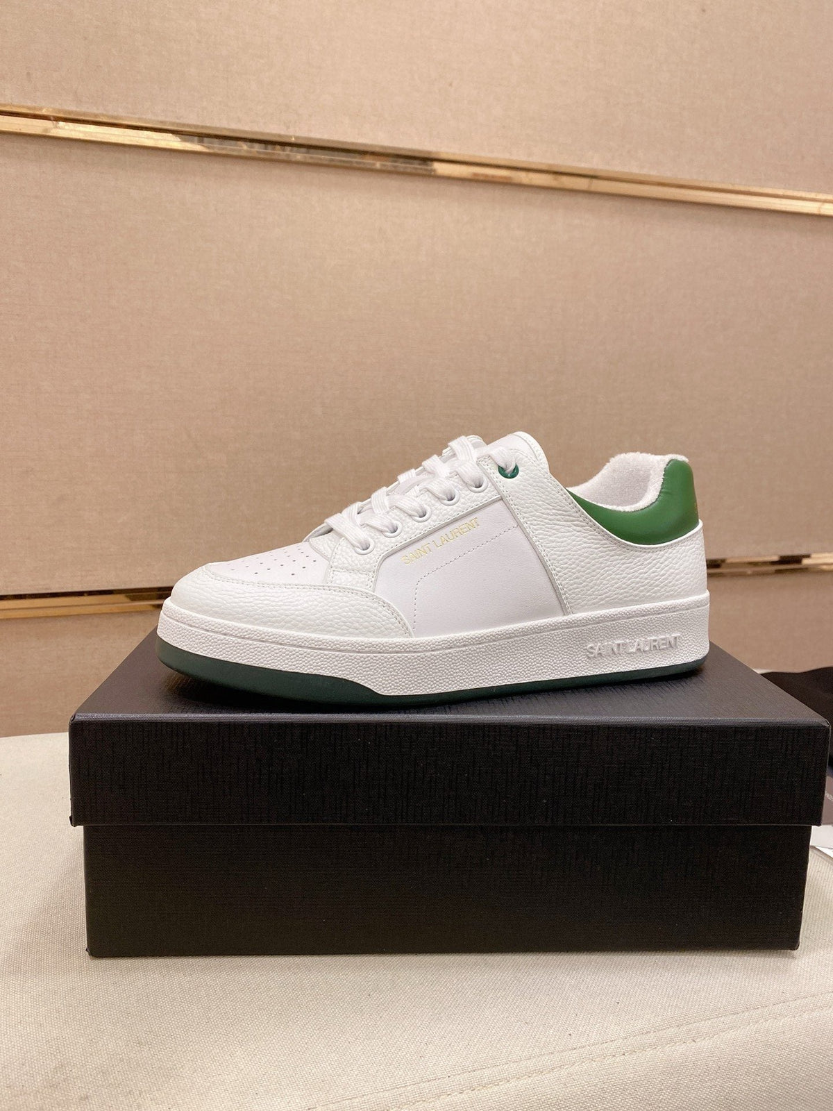 Saint Laurent White and Green Low-Top Sneakers