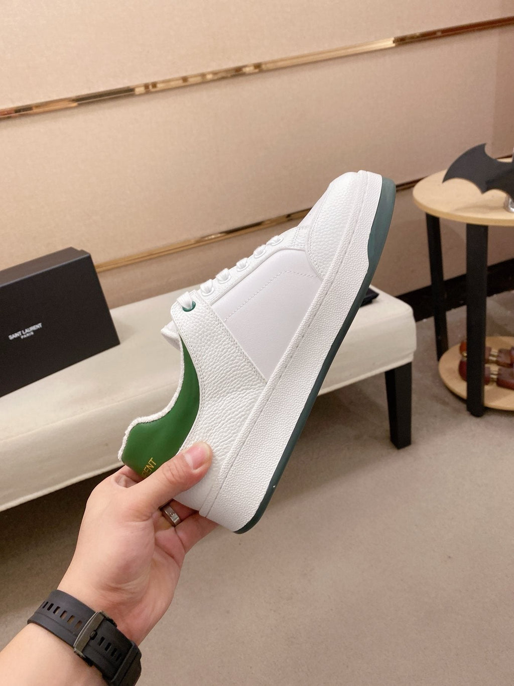Saint Laurent White and Green Low-Top Sneakers