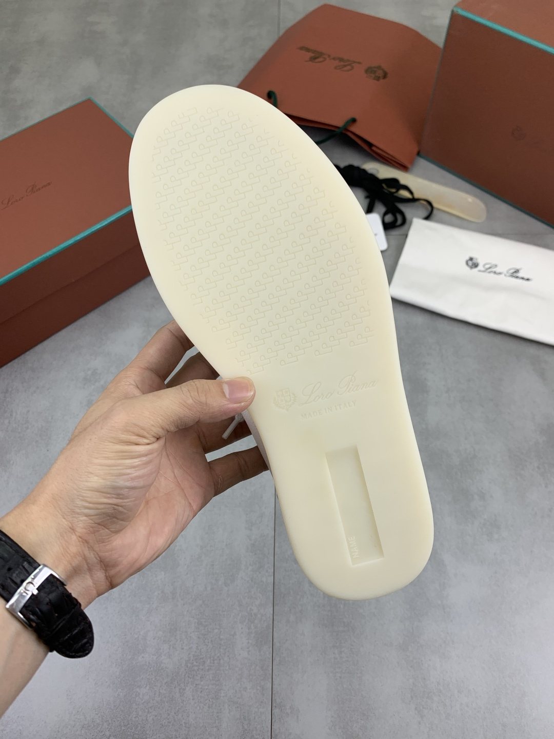 Loro Piana White Knit Leather Sneakers