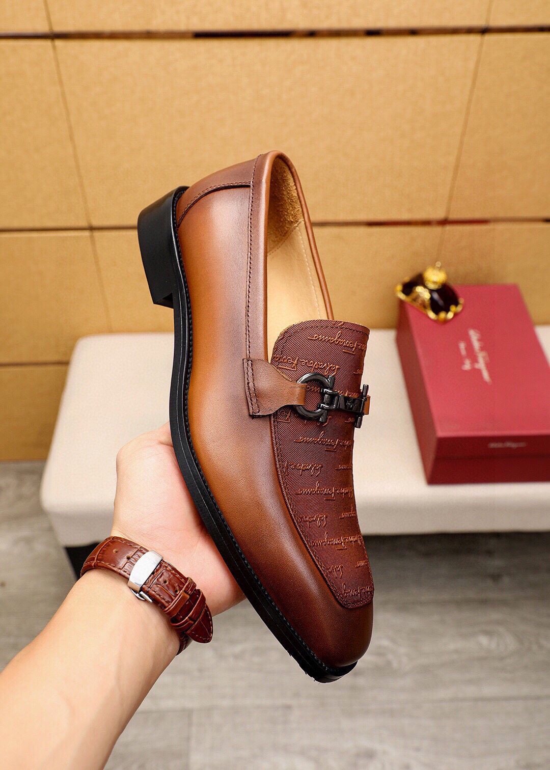 Ferragamo Textured Buckle Loafers