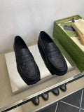 Gucci Men's Black Embossed Lug Sole Loafers