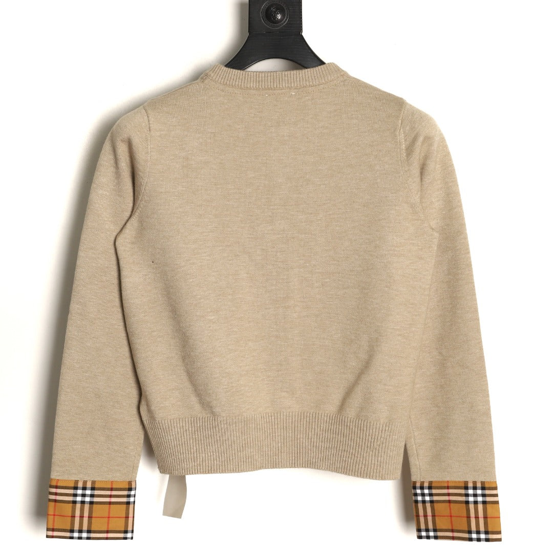 Burberry Check-Cuff Button-Front Cardigan - Beige
