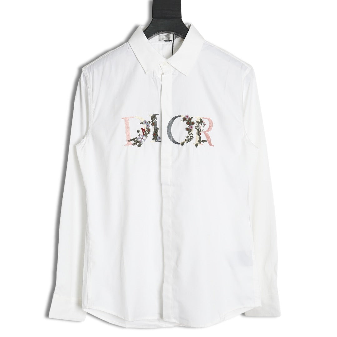 Dior Floral-Detail Logo Long-Sleeve Shirt - White