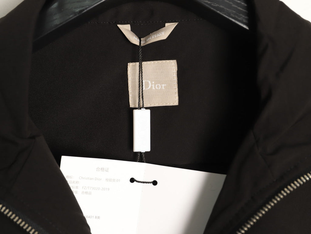 Dior Tonal Chest-Badge Stand-Collar Zip Jacket - Black